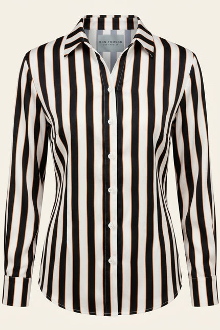 Striped Sateen Shirt - Black - Front