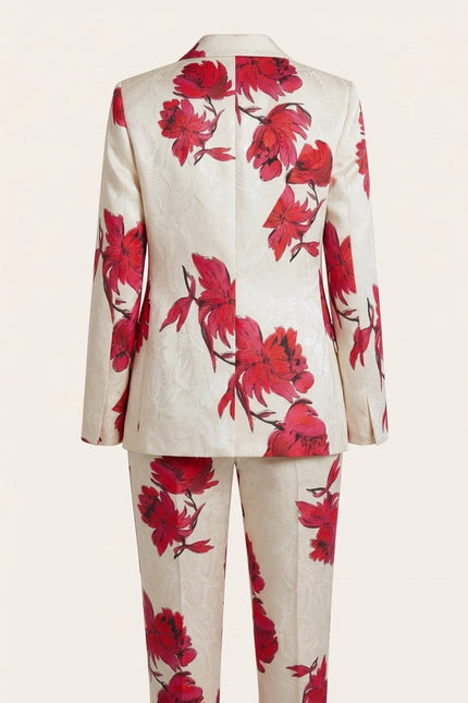 Floral Single Button Suit - White Pink - Back
