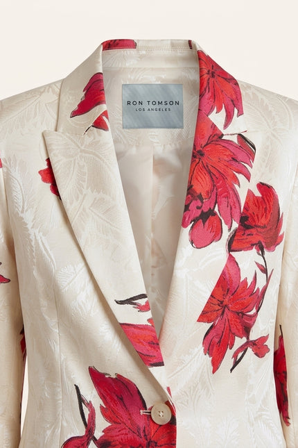 Floral Single Button Suit - White Pink - Detail