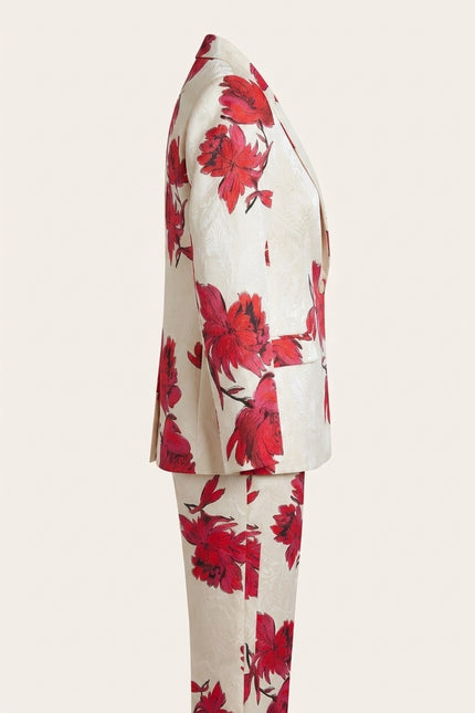 Floral Single Button Suit - White Pink - Side