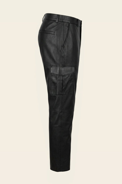 Genuine Leather Cargo Pants - Black