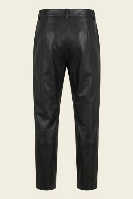 Genuine Leather Cargo Pants - Black