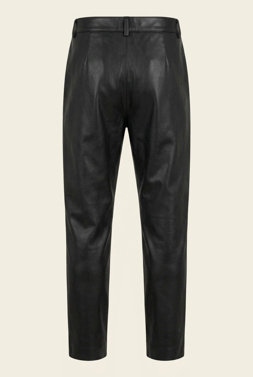Genuine Leather Cargo Pants - Black