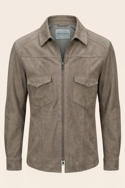 Lambskin Suede Shirt Jacket - Grey