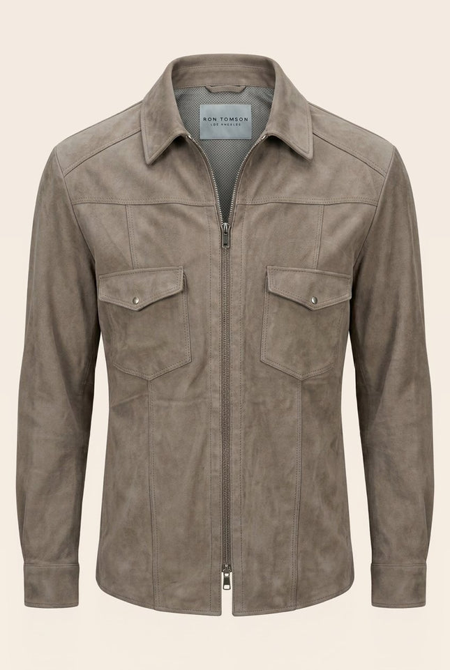 Lambskin Suede Shirt Jacket - Grey