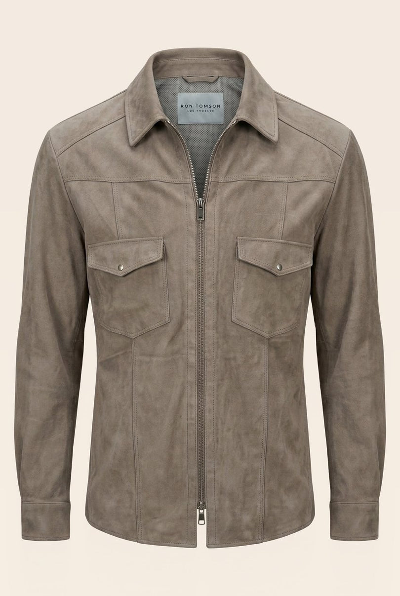 Lambskin Suede Shirt Jacket - Grey