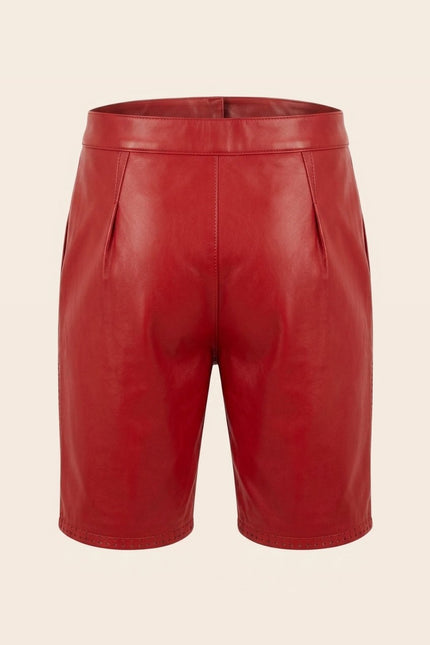Perforated Cut-Out Leather Shorts - Red