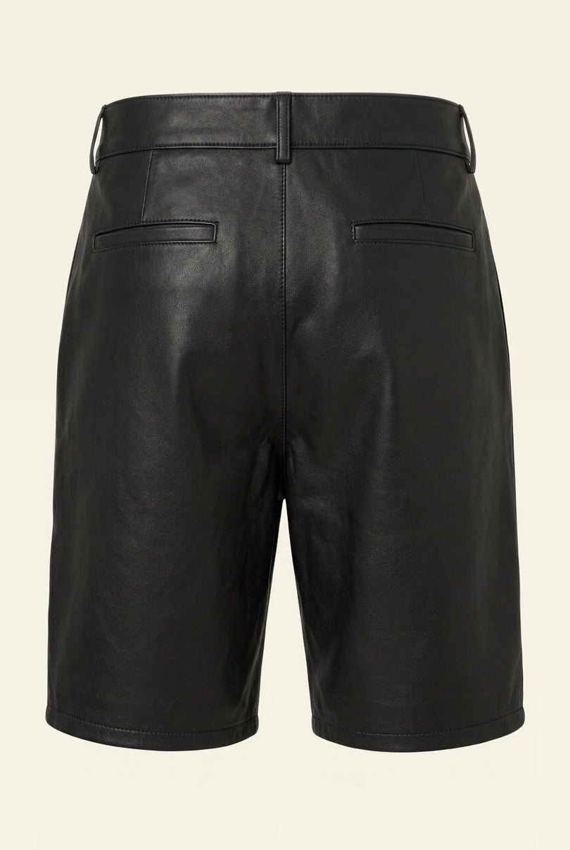 Perforated Cut-Out Leather Shorts - Black