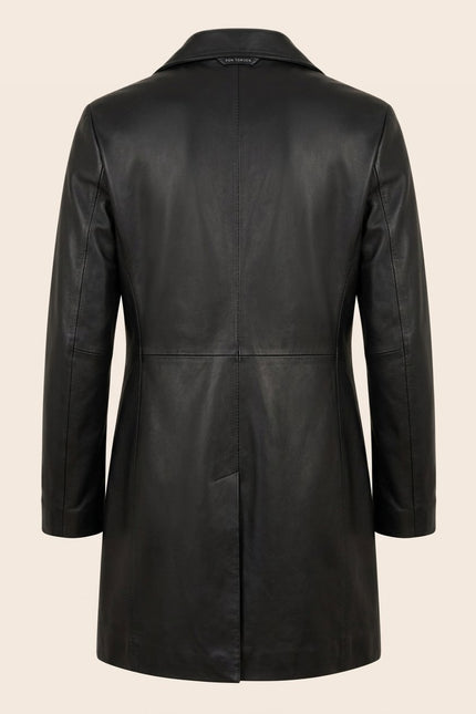 Double-Breasted Leather Peacoat - Black