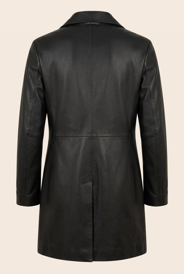 Double-Breasted Leather Peacoat - Black