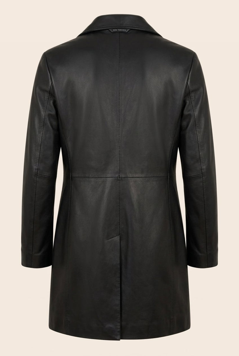 Double-Breasted Leather Peacoat - Black