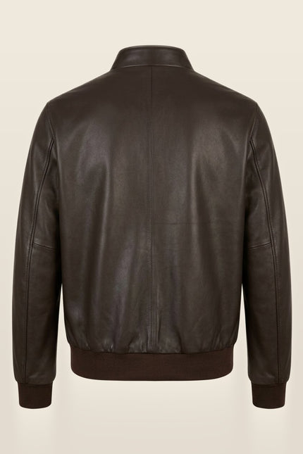 Men's Leather Bomber Jacket - Dark Brown
