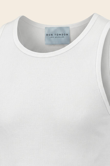 Ribbed Elastic Cotton Tank Top - White - Detail