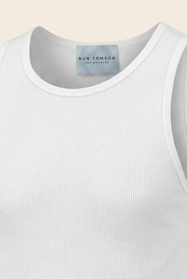 Ribbed Elastic Cotton Tank Top - White - Detail
