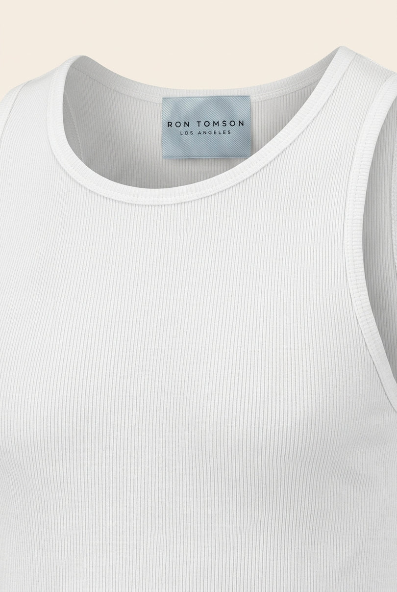 Ribbed Elastic Cotton Tank Top - White - Detail