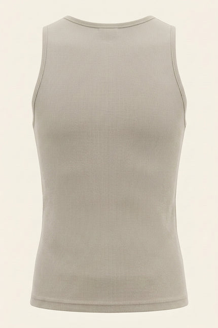 Ribbed Elastic Cotton Tank Top - Beige - Back