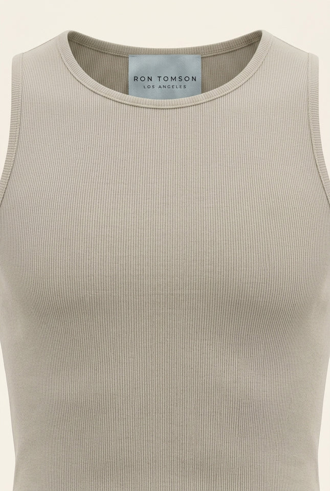 Ribbed Elastic Cotton Tank Top - Beige - Detail