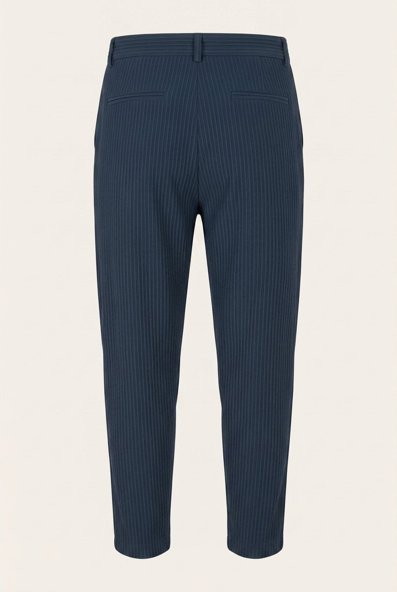 Ribbed Texture Relaxed Pants - Navy - Back