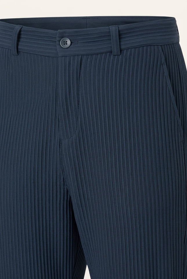 Ribbed Texture Relaxed Pants - Navy - Detail