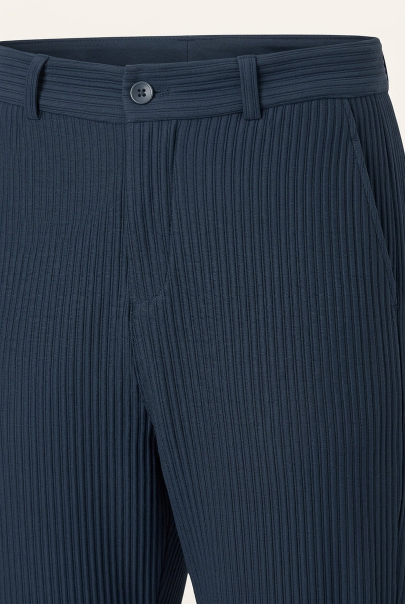 Ribbed Texture Relaxed Pants - Navy - Detail