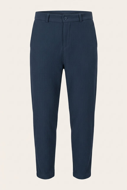 Ribbed Texture Relaxed Pants - Navy - Front