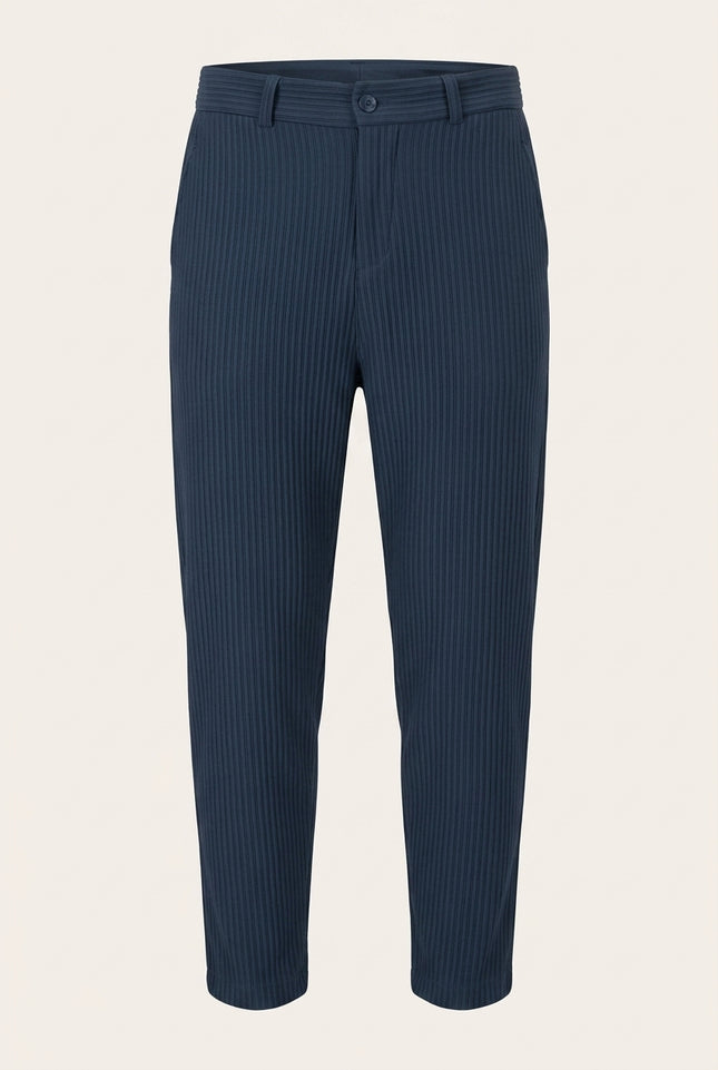Ribbed Texture Relaxed Pants - Navy - Front