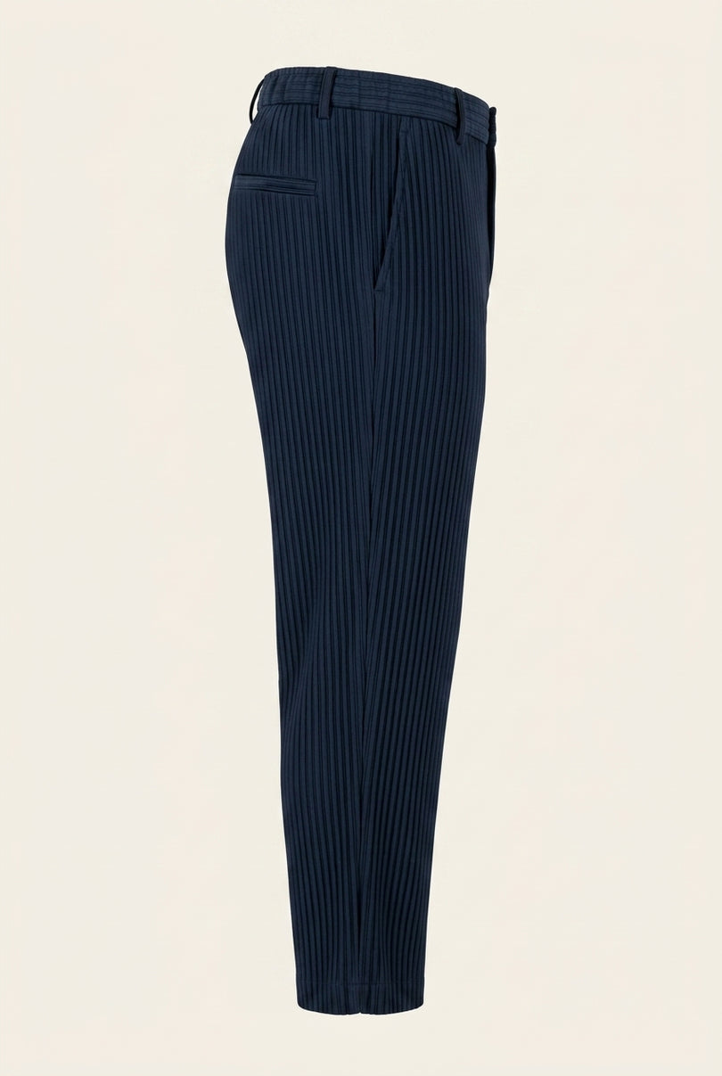 Ribbed Texture Relaxed Pants - Navy - Side