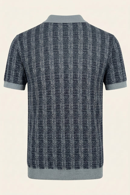 Textured Knit Polo Shirt - Navy - Back