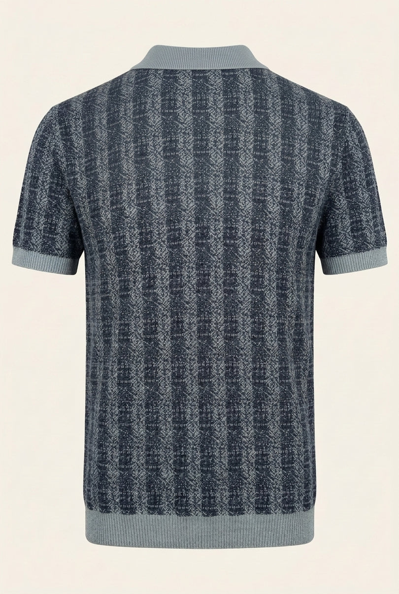 Textured Knit Polo Shirt - Navy - Back