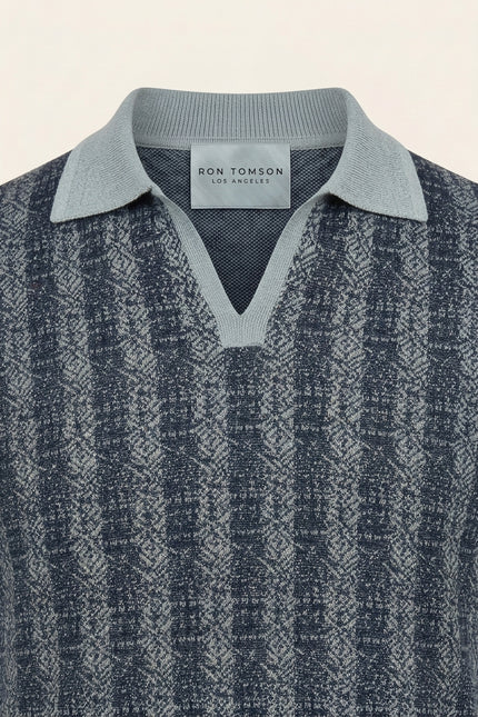 Textured Knit Polo Shirt - Navy - Detail