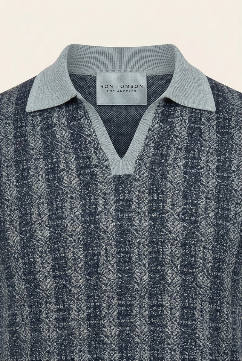Textured Knit Polo Shirt - Navy - Detail