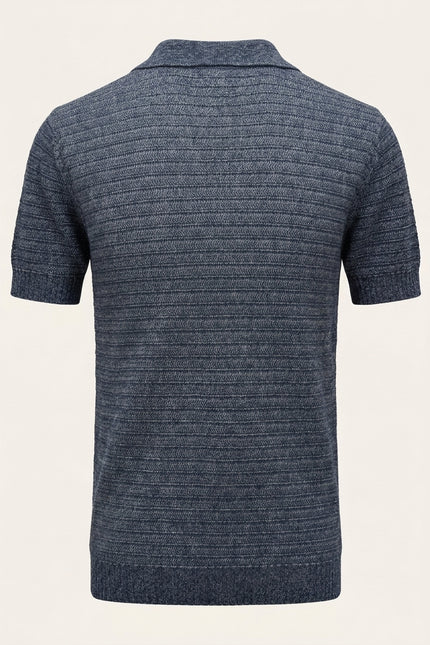 Horizontal Stripe Knit Polo Shirt - Navy - Back