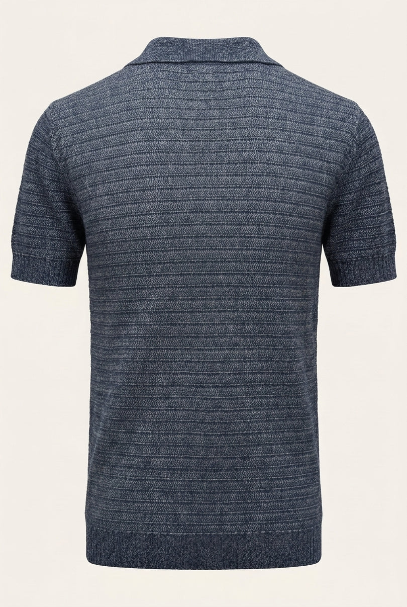 Horizontal Stripe Knit Polo Shirt - Navy - Back