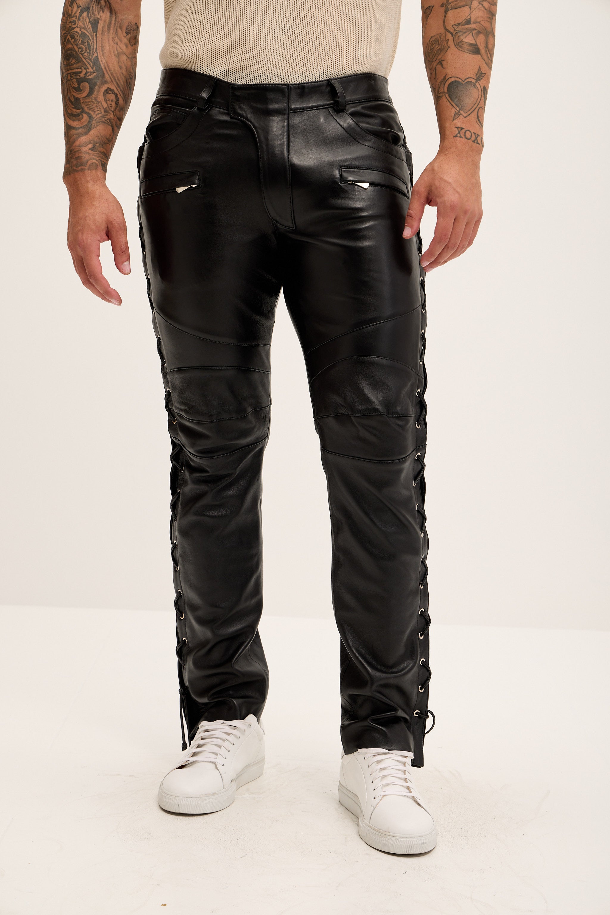 Lambskin Lace-Up Leather Pants - Black | Ron Tomson Black / Waist 42 Lambskin Lace-Up Leather Pants - Black | Ron Tomson Black / Waist 42