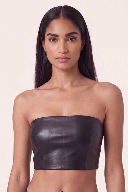 Lambskin Leather Bandeau Top - Black - portrait