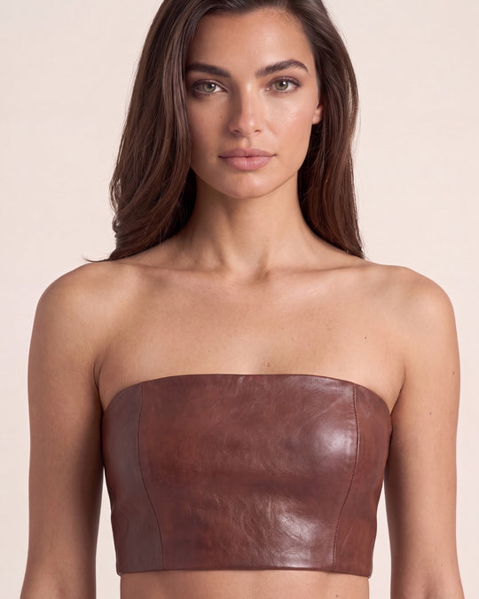Lambskin Leather Bandeau Top - Chocolate