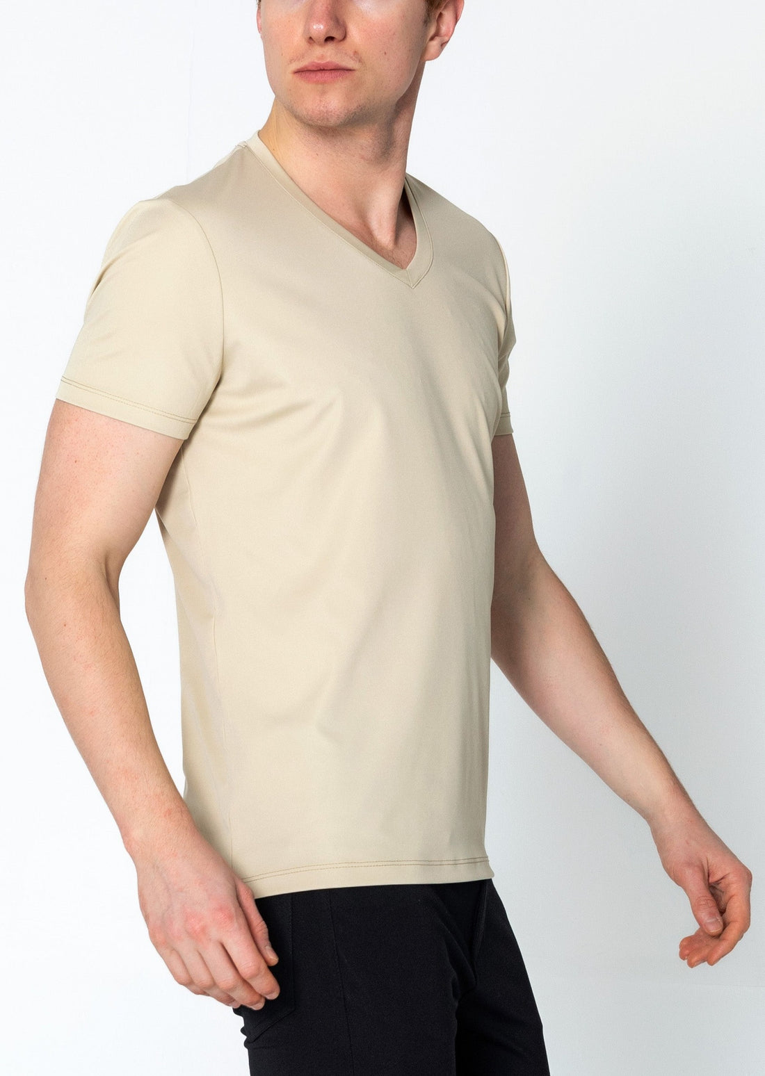 V-neck Fitted Sleeves T-shirt - Beige