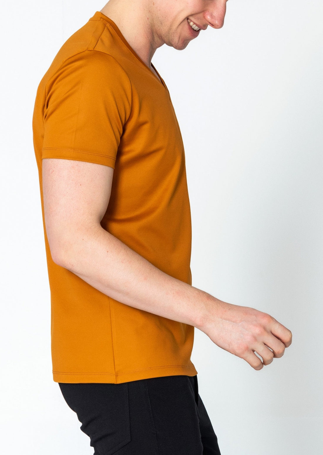 V-neck Fitted Sleeves T-shirt - Mustard