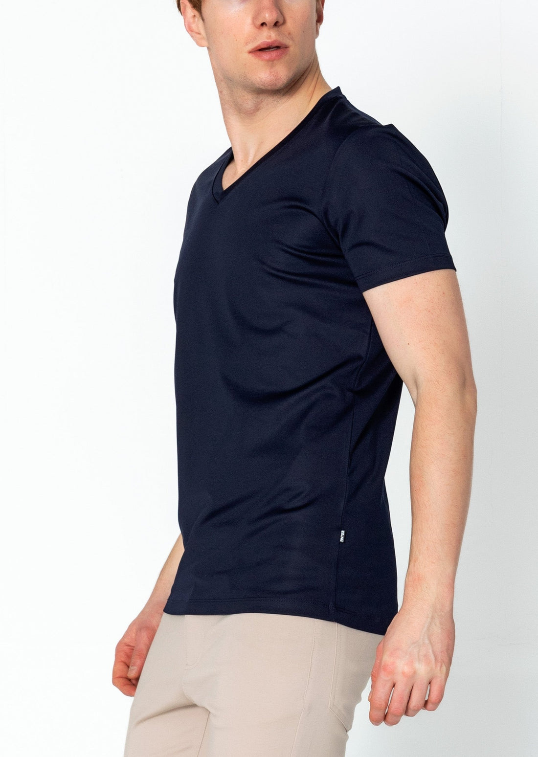 V-neck Fitted Sleeves T-shirt - Navy
