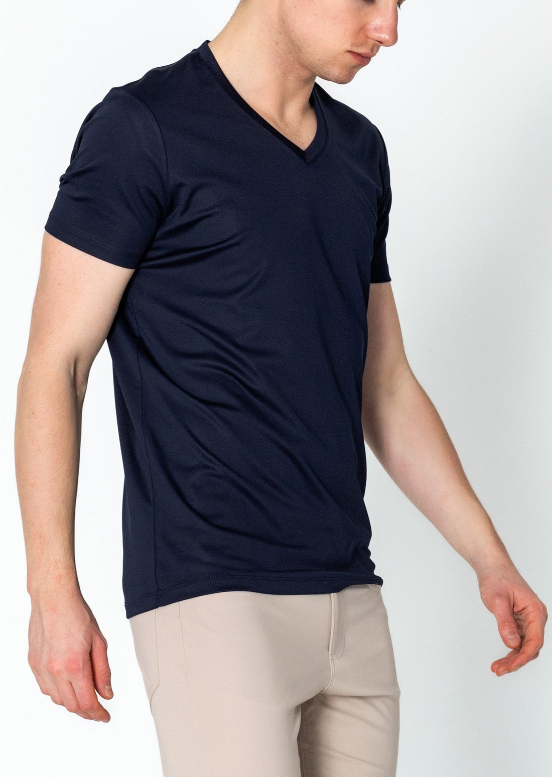V-neck Fitted Sleeves T-shirt - Navy
