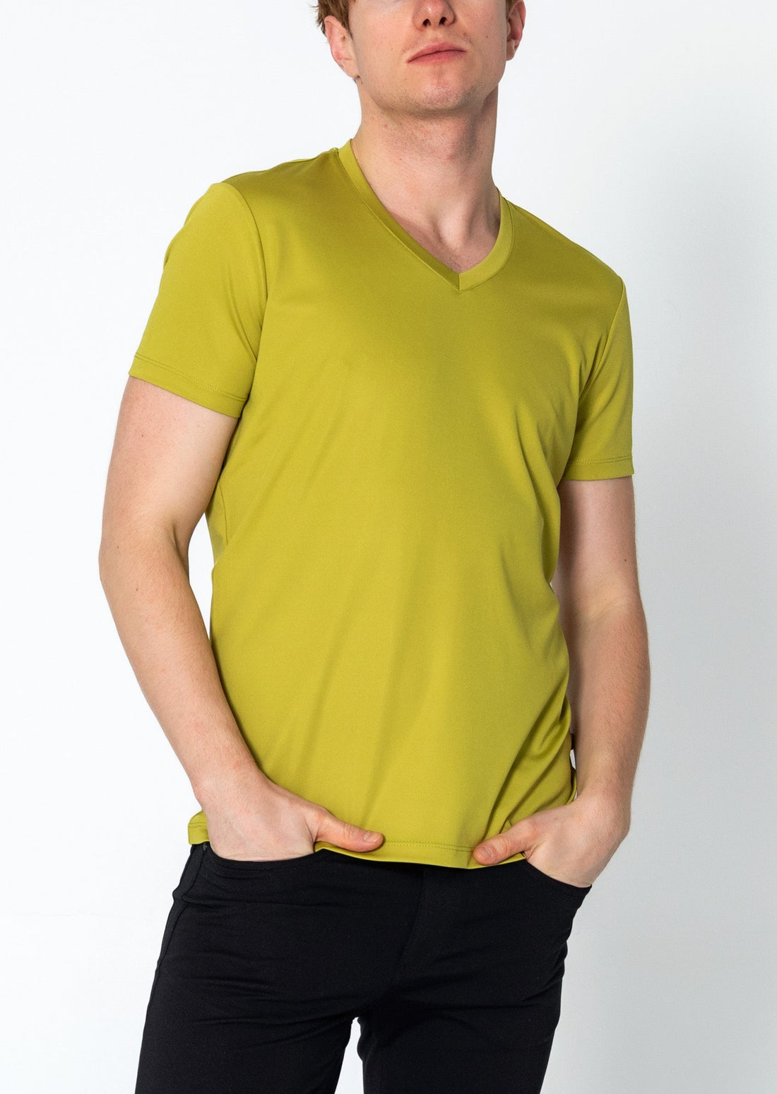 V-neck Fitted Sleeves T-shirt - Oil Green