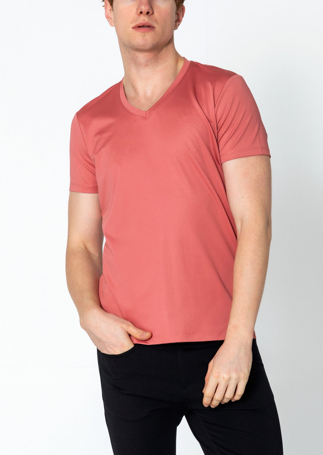 V-neck Fitted Sleeves T-shirt - Pink