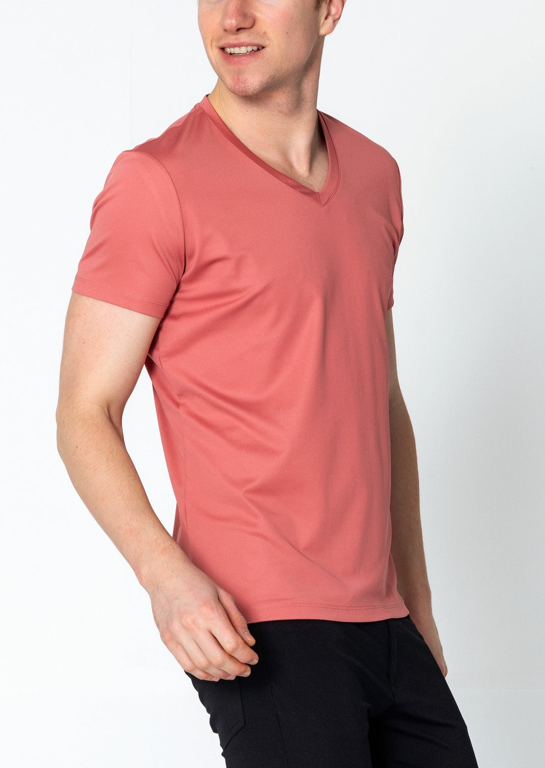 V-neck Fitted Sleeves T-shirt - Pink