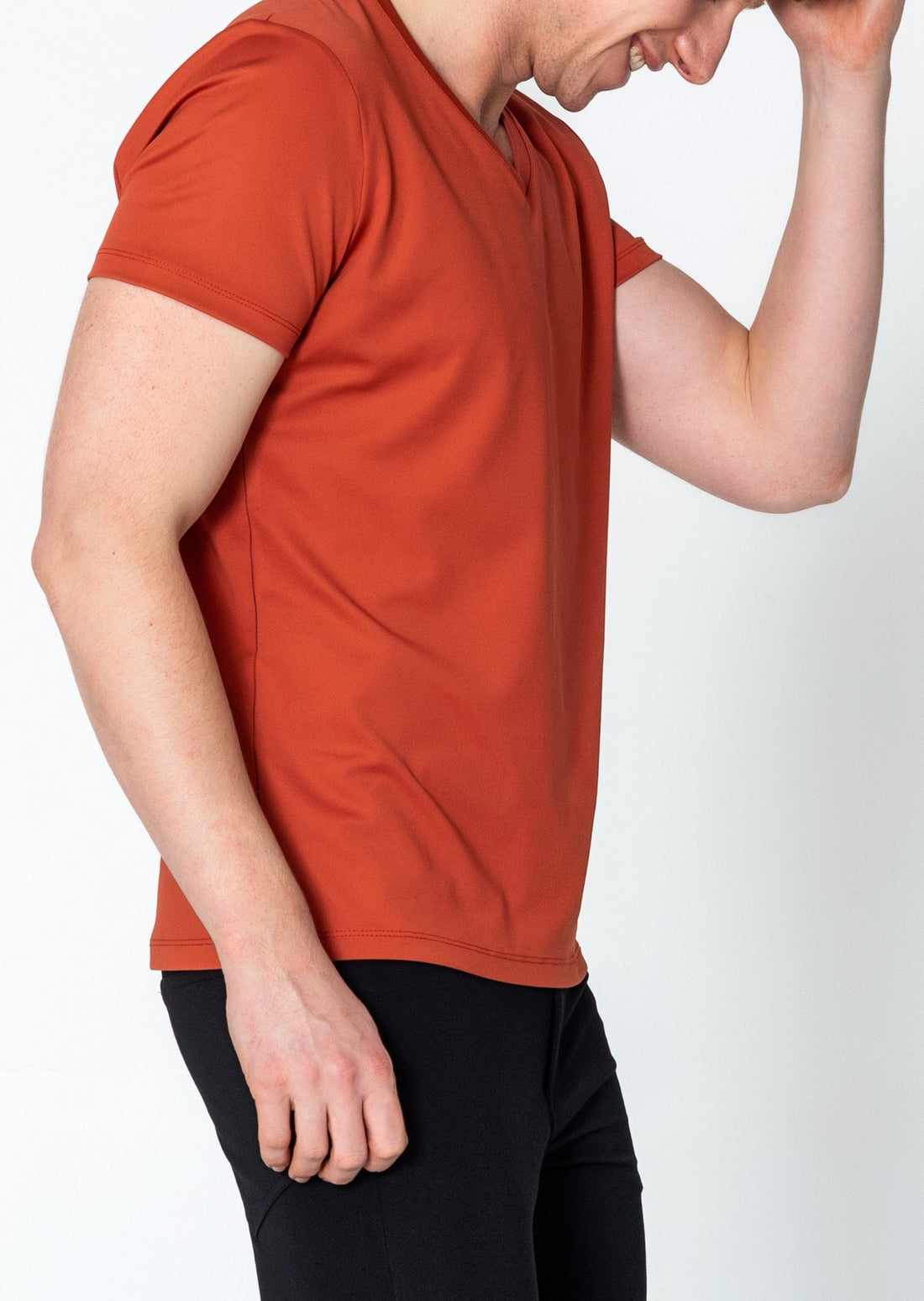 V-neck Fitted Sleeves T-shirt - Tile