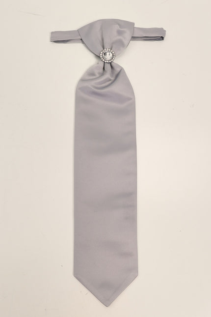 Ascot Tie With Jewel Ring - Light Grey
