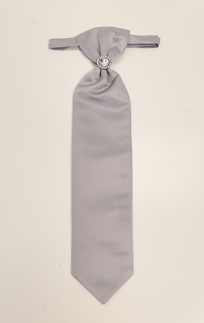 Ascot Tie With Jewel Ring - Light Grey