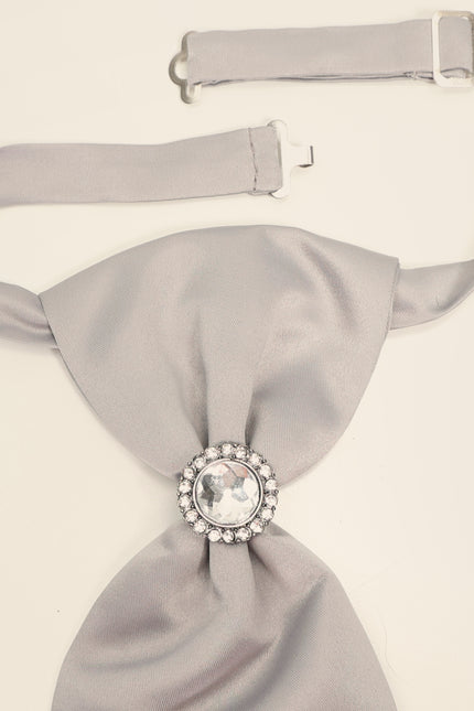Ascot Tie With Jewel Ring - Light Grey