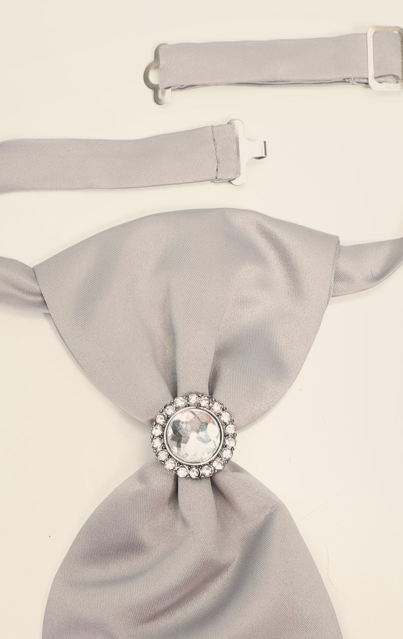 Ascot Tie With Jewel Ring - Light Grey