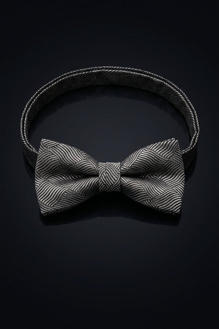 Self-Tie Bow Tie - Black And Silver Wavy Lines - front