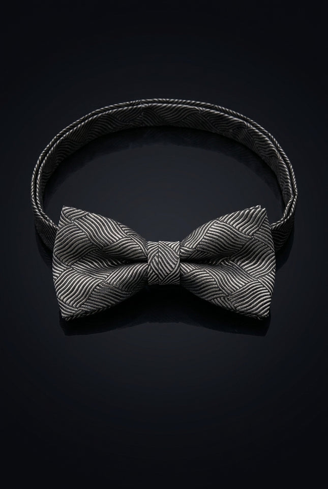 Self-Tie Bow Tie - Black And Silver Wavy Lines - front